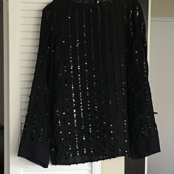 Vintage 1980s Long Sleeve Sheer Black Sequin Evening Blouse -- Not Too Sheer. - Picture 10 of 11